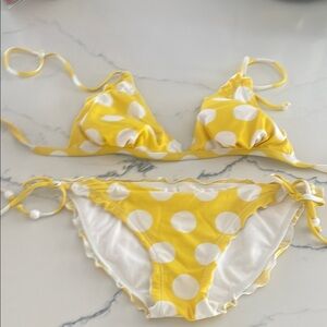 Xhilaration Yellow and White Polka Dot Bikini Swimwear